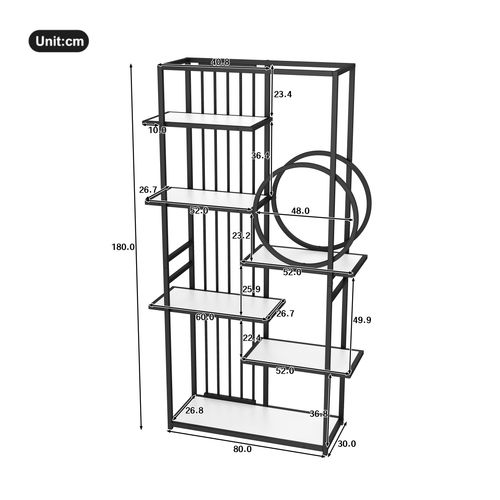 Étagère Métallique Moderne 6 Niveaux En Acier Et Mdf, Design Géométrique Noir Et Blanc