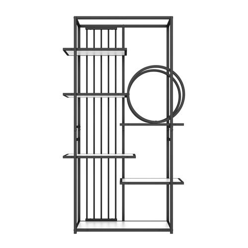 Étagère Métallique Moderne 6 Niveaux En Acier Et Mdf, Design Géométrique Noir Et Blanc