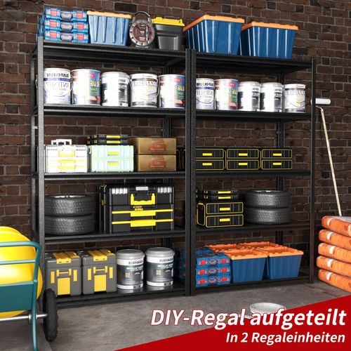 Étagère Lourde En Métal 5 Niveaux, 650 Kg Capacité, Réglable, 198x120x45,7 Cm, Noir