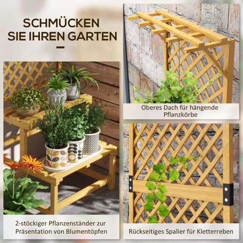 Étagère à Plantes En Bois à 2 Niveaux Avec Treillis, Pour Jardin Et Terrasse 60x50x166 Cm Jaune