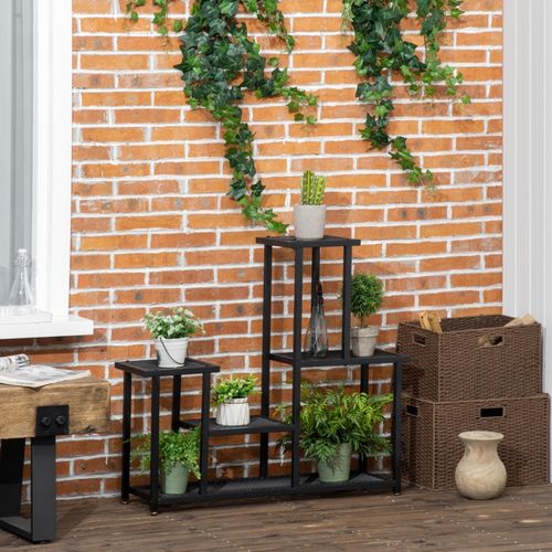 Étagère à Plantes 4 Niveaux En Métal Noir, Pour Balcon Et Jardin 91x25x83 Cm