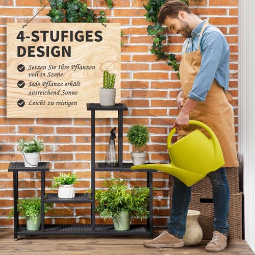 Étagère à Plantes 4 Niveaux En Métal Noir, Pour Balcon Et Jardin 91x25x83 Cm