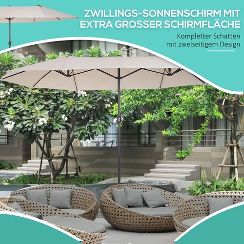 Parasol Double Ovale Beige Avec Manivelle 455x270 Cm Pour Terrasse