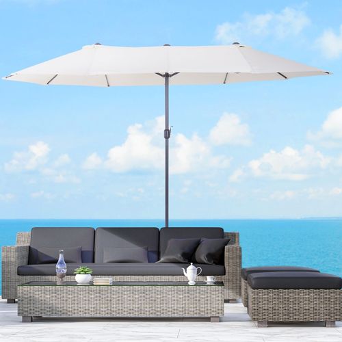 Parasol Double Ovale Beige Avec Manivelle 455x270 Cm Pour Terrasse