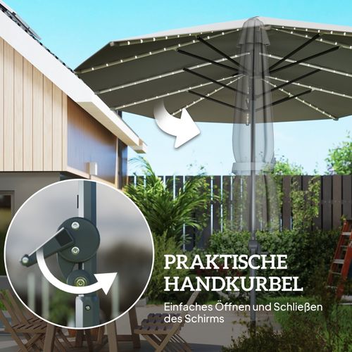 Parasol Double LED Solaire 451x267 Cm Aluminium Uv50+ Gris