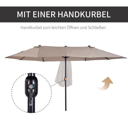 Parasol Double Ovale 460x270 Cm Avec Manivelle Polyester Café Clair