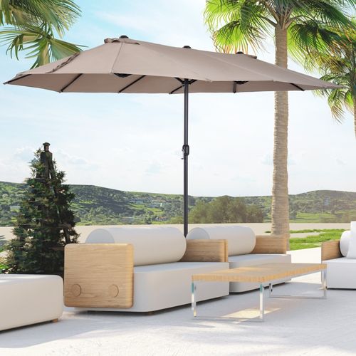 Parasol Double Ovale 460x270 Cm Avec Manivelle Polyester Café Clair