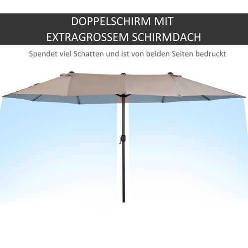 Parasol Double Ovale 460x270 Cm Avec Manivelle Polyester Café Clair