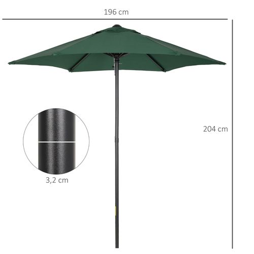 Parasol Hexagonal Ø196 Cm Inclinable Avec Manivelle Vert Pour Jardin