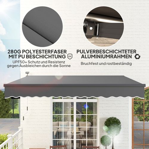 Store Banne Manuel 400 Cm Avec LED Solaire Et Protection Uv50+ Pour Balcon