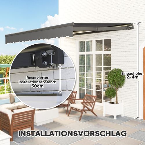 Store Banne Manuel 400 Cm Avec LED Solaire Et Protection Uv50+ Pour Balcon