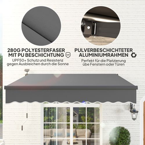 Store Banne Manuel 300 Cm Avec LED Solaire Et Protection Uv50+ Pour Balcon