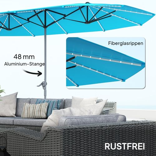 Parasol Double 451x267 Cm Avec LED Solaire Et Protection Uv50+, Bleu