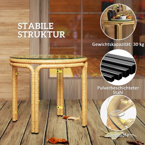 Table Basse De Jardin Ronde En Polyrattan Jaune Ø50 Cm Avec Plateau En Verre