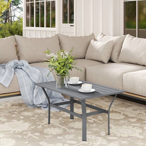 Table De Jardin En Métal Avec Plateau à Lattes 91,5x55 Cm Pour Extérieur