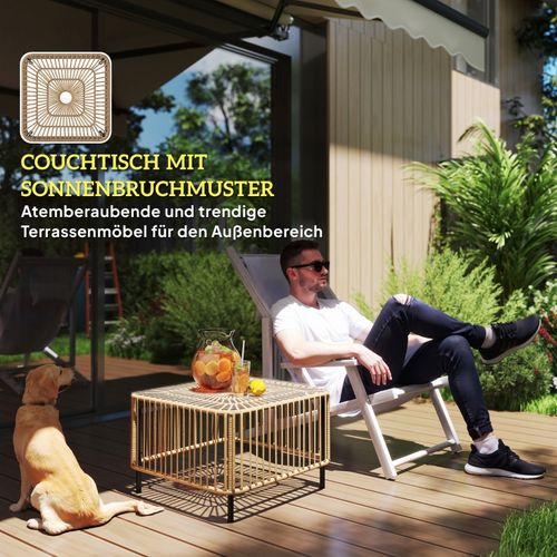 Table D'appoint En Polyrotin 65x65 Cm Avec Plateau En Verre Pour Extérieur