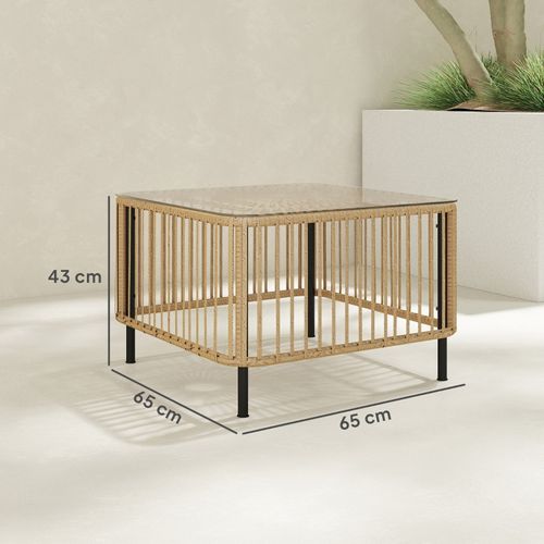 Table D'appoint En Polyrotin 65x65 Cm Avec Plateau En Verre Pour Extérieur