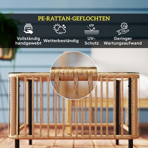 Table D'appoint En Polyrotin 65x65 Cm Avec Plateau En Verre Pour Extérieur