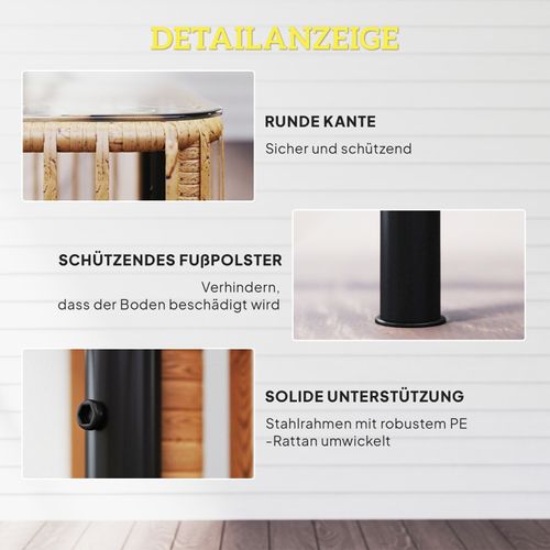 Table D'appoint En Polyrotin 65x65 Cm Avec Plateau En Verre Pour Extérieur