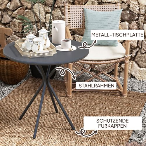 Table De Jardin Ronde En Acier Ø60 X 70 Cm Pour Balcon Et Terrasse