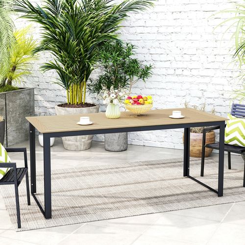 Table De Jardin En Métal 175x78 Cm Effet Bois Pour Terrasse Et Balcon