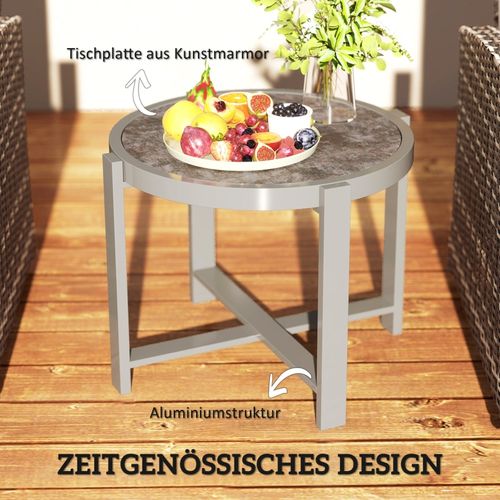 Table Basse De Jardin Ronde En Aluminium Avec Plateau Effet Marbre 60 Cm