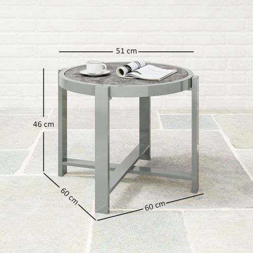 Table Basse De Jardin Ronde En Aluminium Avec Plateau Effet Marbre 60 Cm