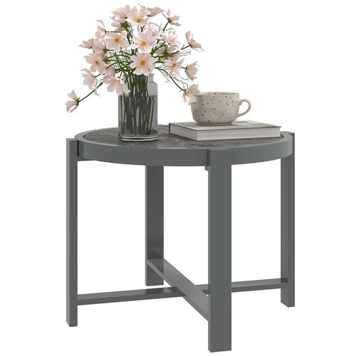 Table Basse De Jardin Ronde En Aluminium Avec Plateau Effet Marbre 60 Cm
