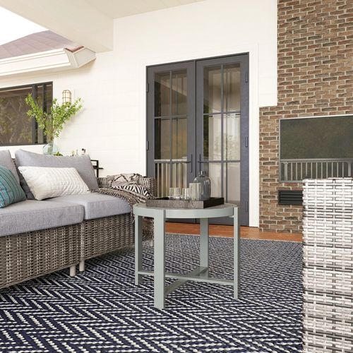 Table Basse De Jardin Ronde En Aluminium Avec Plateau Effet Marbre 60 Cm