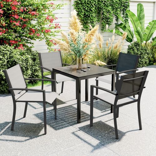 Table De Jardin Carrée En Aluminium 73x73 Cm Effet Bois Pour 4 Personnes