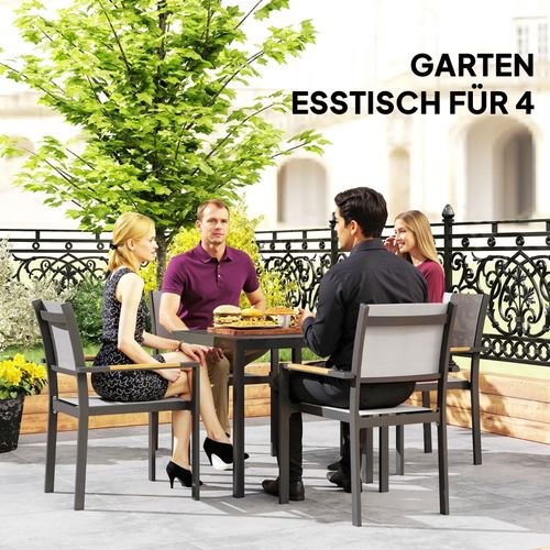 Table De Jardin Carrée En Aluminium 73x73 Cm Effet Bois Pour 4 Personnes