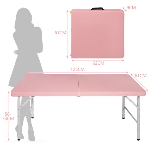 Table Pliante Robuste Portable 125 Cm, Hauteur Réglable, Rose