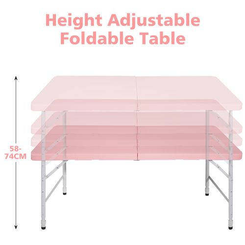 Table Pliante Robuste Portable 125 Cm, Hauteur Réglable, Rose