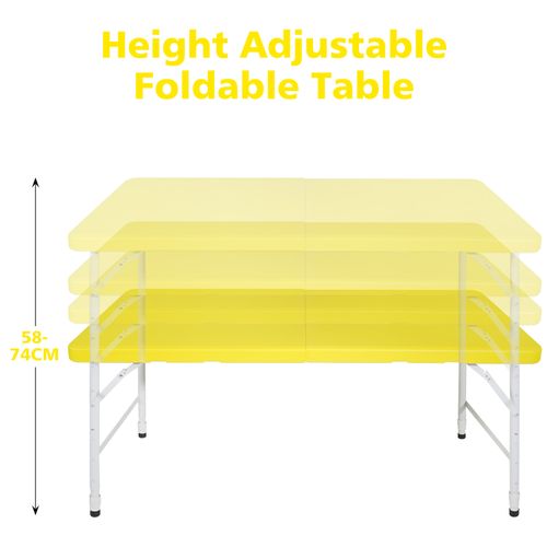 Table Pliante Robuste Portable 125 Cm, Hauteur Réglable, Jaune