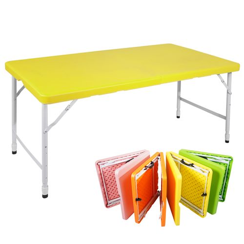 Table Pliante Robuste Portable 125 Cm, Hauteur Réglable, Jaune