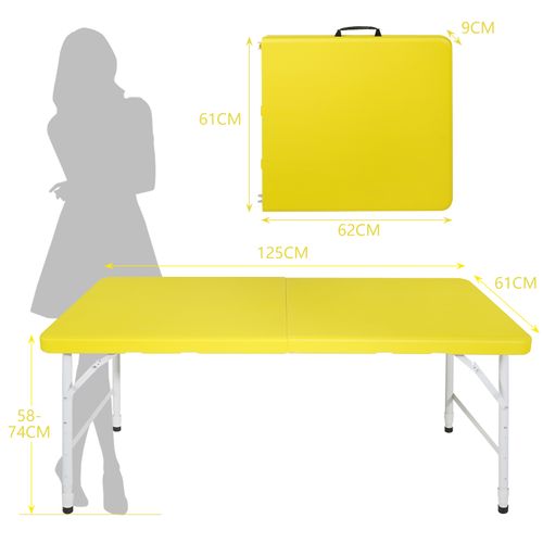 Table Pliante Robuste Portable 125 Cm, Hauteur Réglable, Jaune