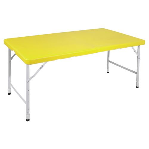 Table Pliante Robuste Portable 125 Cm, Hauteur Réglable, Jaune