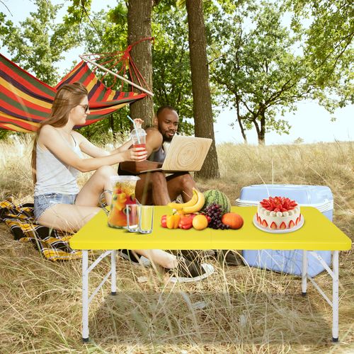 Table Pliante Robuste Portable 125 Cm, Hauteur Réglable, Jaune