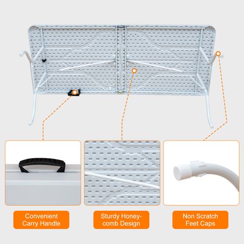 Table Pliante Robuste Portable 180 Cm, Multi-usage, Blanche