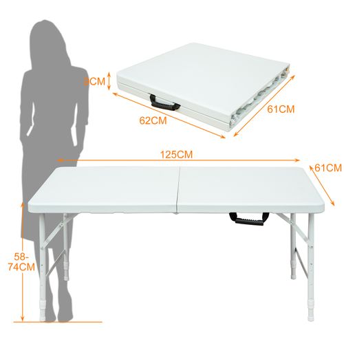 Table Pliante Robuste Portable 125 Cm, Hauteur Réglable, Blanc