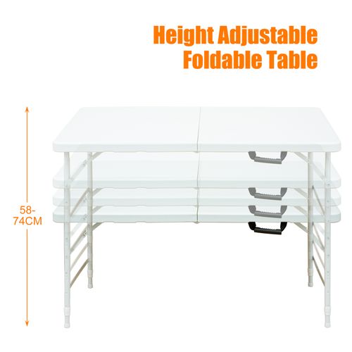 Table Pliante Robuste Portable 125 Cm, Hauteur Réglable, Blanc