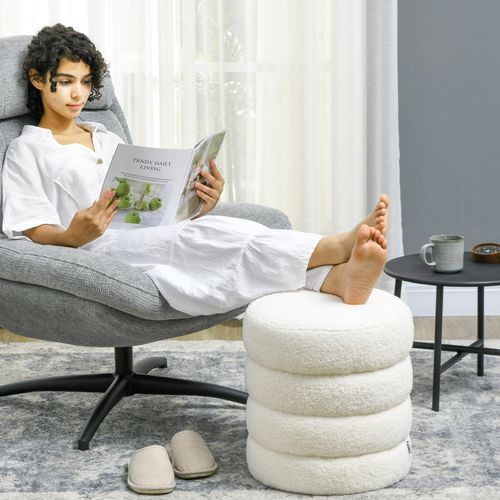 Pouf Rond Avec Coussin Rembourré, Repose-pieds Élégant Crème Ø40 Cm