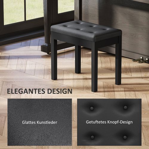 Banc De Piano Avec Rangement, Assise Rembourrée En Simili Cuir Noir 55x34x50 Cm