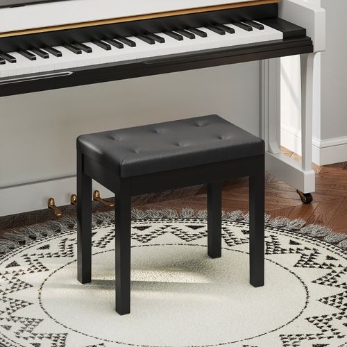 Banc De Piano Avec Rangement, Assise Rembourrée En Simili Cuir Noir 55x34x50 Cm