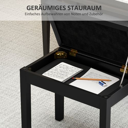 Banc De Piano Avec Rangement, Assise Rembourrée En Simili Cuir Noir 55x34x50 Cm