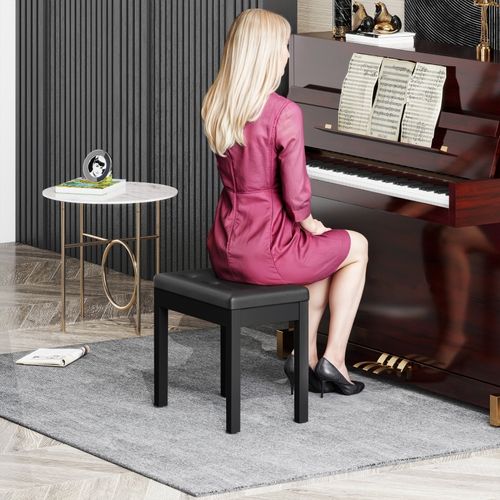Banc De Piano Avec Rangement, Assise Rembourrée En Simili Cuir Noir 55x34x50 Cm