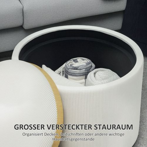 Pouf Rond Avec Rangement Et Couvercle, Assise En Velours Côtelé 56x56x42 Cm