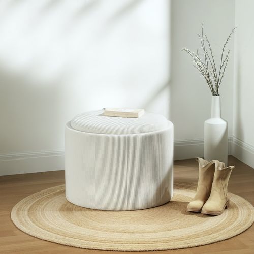 Pouf Rond Avec Rangement Et Couvercle, Assise En Velours Côtelé 56x56x42 Cm
