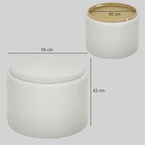 Pouf Rond Avec Rangement Et Couvercle, Assise En Velours Côtelé 56x56x42 Cm