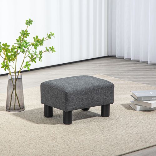 Tabouret Rectangulaire Moderne En Lin, Assise Confortable, 40x30x24 Cm, Gris Foncé